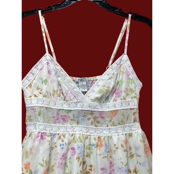 Rue 21 - Women's Summer Sleeveless High Low Hem Ruffle Floral Dress - White - M - Picture 11 of 16